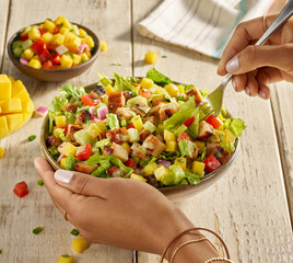 Mexican chicken salad with fresh mango