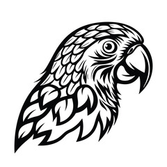 Parrot Head Black Silhouette, Bird Illustration, Tropical Bird, Animal Icon, Wildlife
