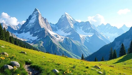 Jagged peaks, snow-capped summits, alpine meadows, nature, adventure