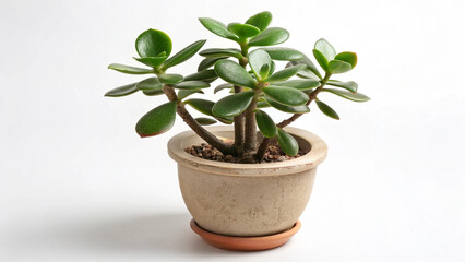 Obraz premium A healthy jade plant in a rustic pot against a clean white background