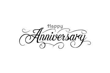 Elegant Happy Anniversary Calligraphy with Flourishes – Black Line Art on White Background_03