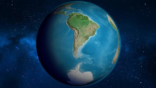 Chile on the globe. Outline. Satellite map. No labels.