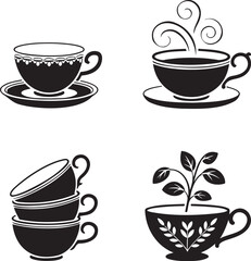 Obraz premium Tea Cup silhouette set vector illustration isolated On Transparent Background