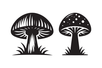  Mushroom Icon Silhouette, isolated on a white background