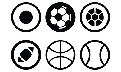 A set of vector icons of soccer ball and other sports equipment are available as button designs and illustrations