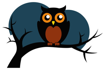 Naklejka premium adorable owl on spooky tree branch illustration