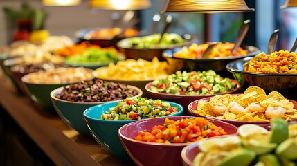 Variety of Fresh Salads and Side Dishes on a Buffet Table