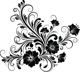 Elegant Swirl Flower Design with Black Floral Elements - Intricate Decorative Vector Art