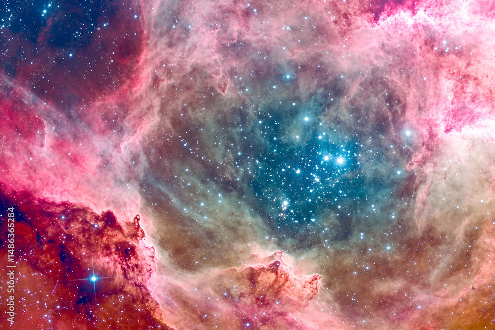 Poster stunning cosmic nebula displaying vibrant colors and celestial stars within the vast expanse of oute