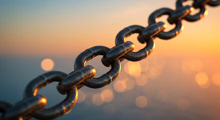 Obraz premium Warm backdrop highlighting a rusted metal chain with sturdy, symbolic links.