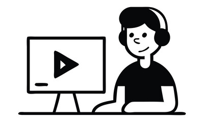 A cartoon vector illustration depicts a businessman and a student with a laptop and computer, icons of work and education