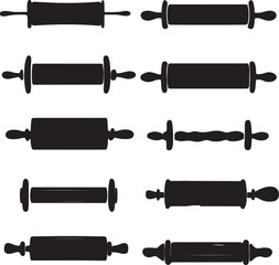 Black Silhouette Rolling Pins: Kitchen Tools Illustration, Vector Art