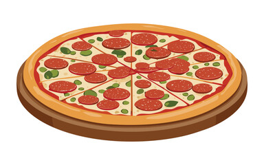Whole Pepperoni Pizza with Even Slices - Vector Illustration
