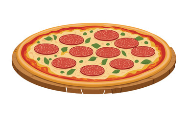 Whole Pepperoni Pizza with Classic Toppings - Vector Illustration