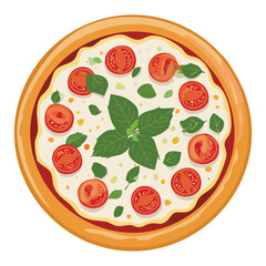 Pizza with tomato slices and mint leaves - Vector Illustration