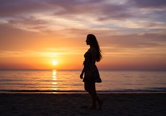 Fototapeta premium Sunset Silhouette: Ocean's Embrace AI Generated