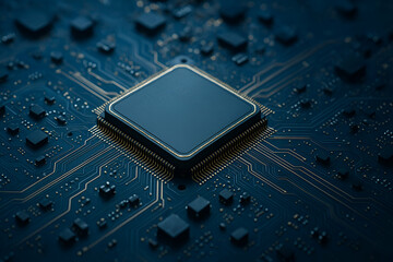 Close-up of a computer microprocessor on circuit.