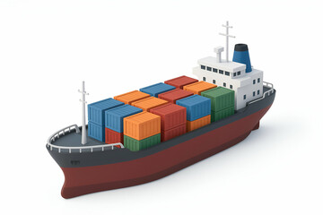 Cargo ship with colorful containers at sea.