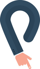 Curved graphic line, in the shape of a hand of a businessman pointing with index finger, making curve, turning and changing direction in a straight line, to direct information in design