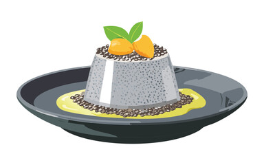 Black Chia Pudding with Citrus Sauce - Vector Illustration
