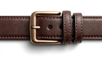 Brown Leather Belt with Gold Buckle CloseUp Fashion Accessory for Stylish Outfits and Everyda