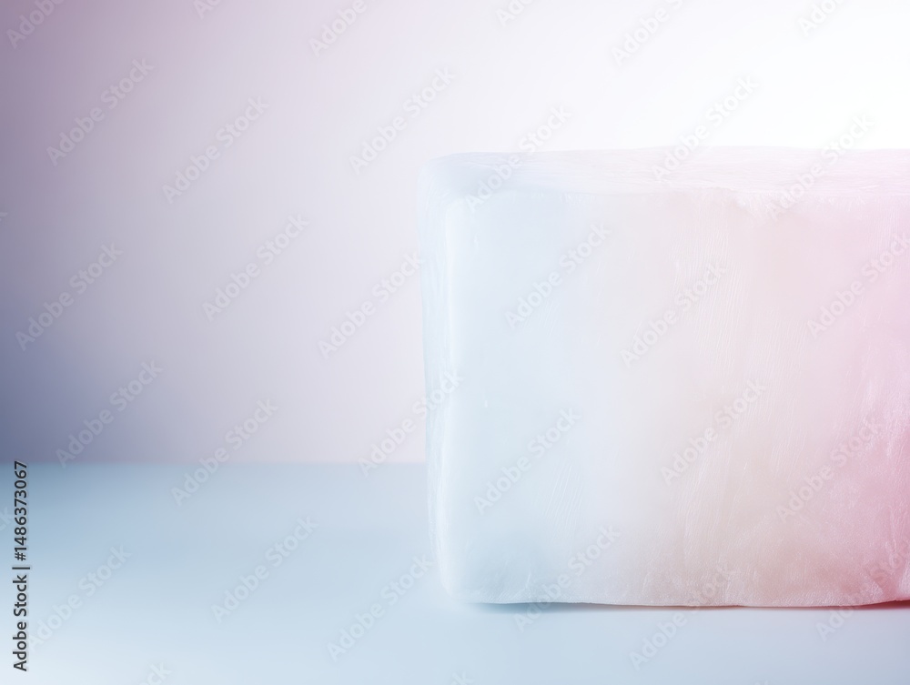 Poster solid block of ice with gradient light background showcasing purity and clarity, suitable for creati