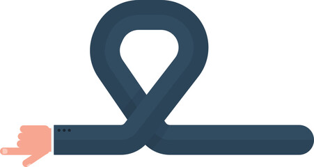 Curved graphic line, shaped like a hand of a businessman pointing with index finger, with one loop