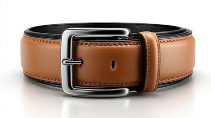 Brown Leather Belt with Silver Buckle on White Background  Fashion Accessory for Men and Women