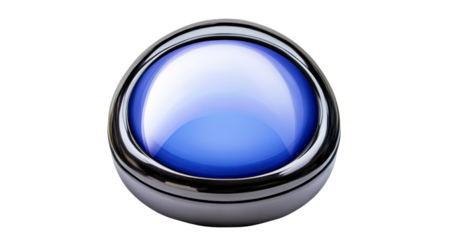 Blue button with metallic border, chrome design, cut out transparent - Powered by Adobe