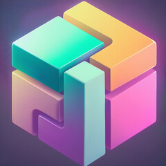 geometric puzzle, interlocking blocks, cube structure, 3D construction, spatial design, modular shape, abstract geometry, mechanical concept, structural arrangement, puzzle piece assembly, three-dimen