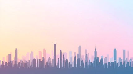 Fototapeta premium Cityscape Silhouette: A stylized skyline with varied building heights set against a pastel gradient, evoking a modern, abstract urban scene.