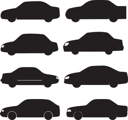 Black Car Silhouettes: Various Sedan and SUV Vehicle Outlines