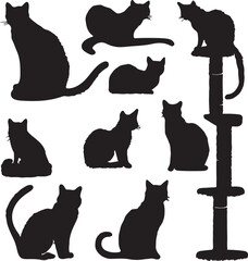 Black Cat Silhouettes: Vector Illustration Set, Various Poses