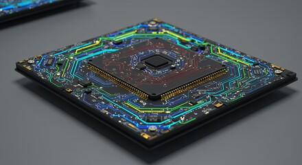 Detailed rendering of a futuristic photonic processor highlighting intricate circuitry and pathways