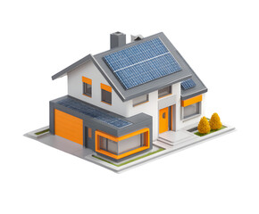 Modern House with Solar Panels on Transparent Background