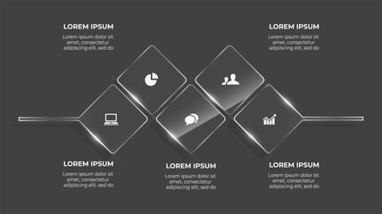 5 Step 3D Glass Effect Business Infographic with Unique Timeline, Data Graph, and Vector Design Template