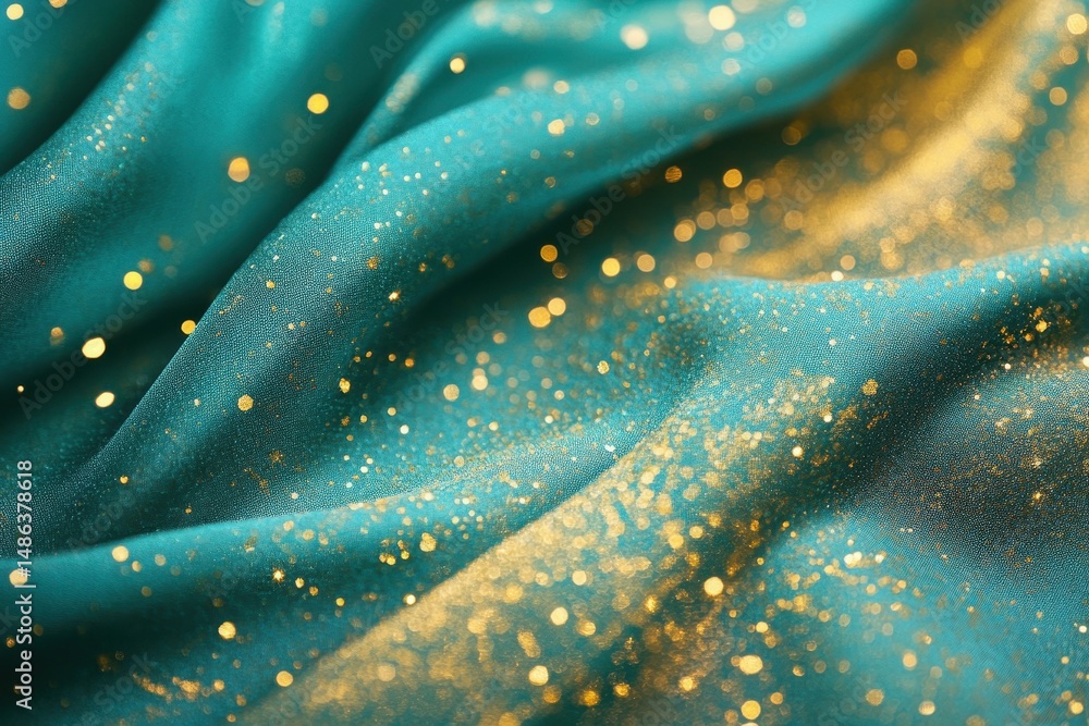 Aufkleber sparkling gold fabric lace elegantly on a rich teal background creating a luxurious visual texture a
