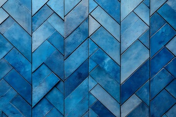 Bold blue chevron pattern wall background with textured overlapping tiles for an impactful visual.