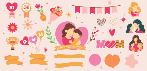 Happy mother's day element vector, clipart, mom background