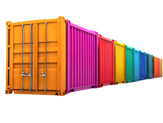 Row of Colorful Shipping Containers on Transparent Background