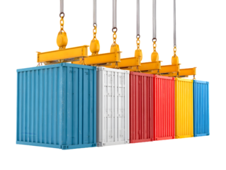 Container Crane Lifting Colorful Shipping Containers on Transparent Background
