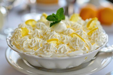 Round Lemon Cream Dessert on White Plate Varient 4