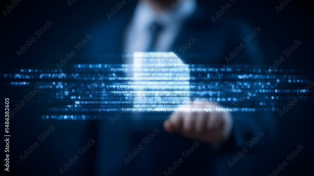Poster abstract image depicting the processing and transmission of digital data and information through com