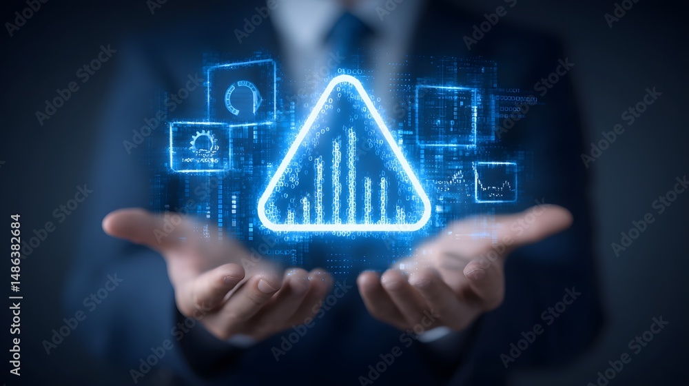 Poster futuristic holographic data visualization and analytics interface for business intelligence strategy