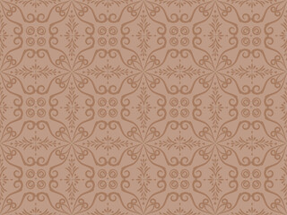seamless pattern with Baroque or Rococo ornamentation. Elegant beige background with swirls and scrolls for textiles, wallpaper, and packaging