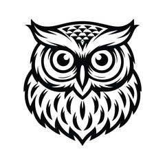 Fototapeta premium Frontfacing Owl Black and White Bold Lines on White Backdrop