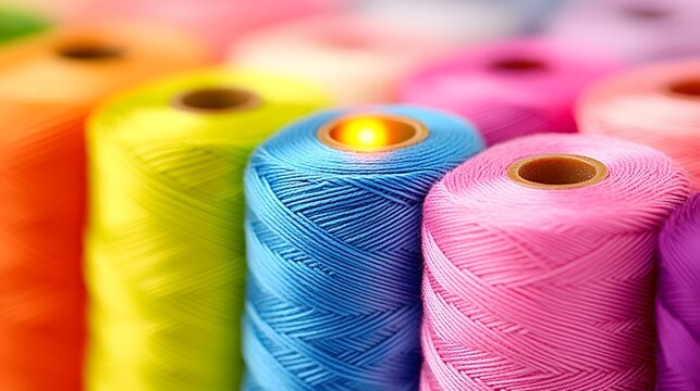 Vibrant Colorful Yarn Spools Thread Texture Background