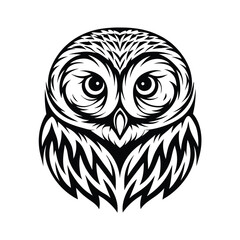Abstract Owl Head Illustration, Black and White Design, Minimalist Style, Bird Art