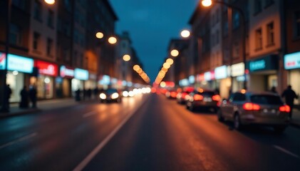 Abstract blurred city street scene at night, dynamic motion effect  Ideal for website backgrounds, video overlays ,  illustration,  vibrant,  urban