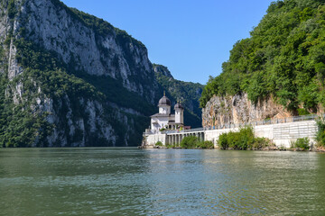 White Orthodox Monastery Along the Danube River in Iron Gates Gorge